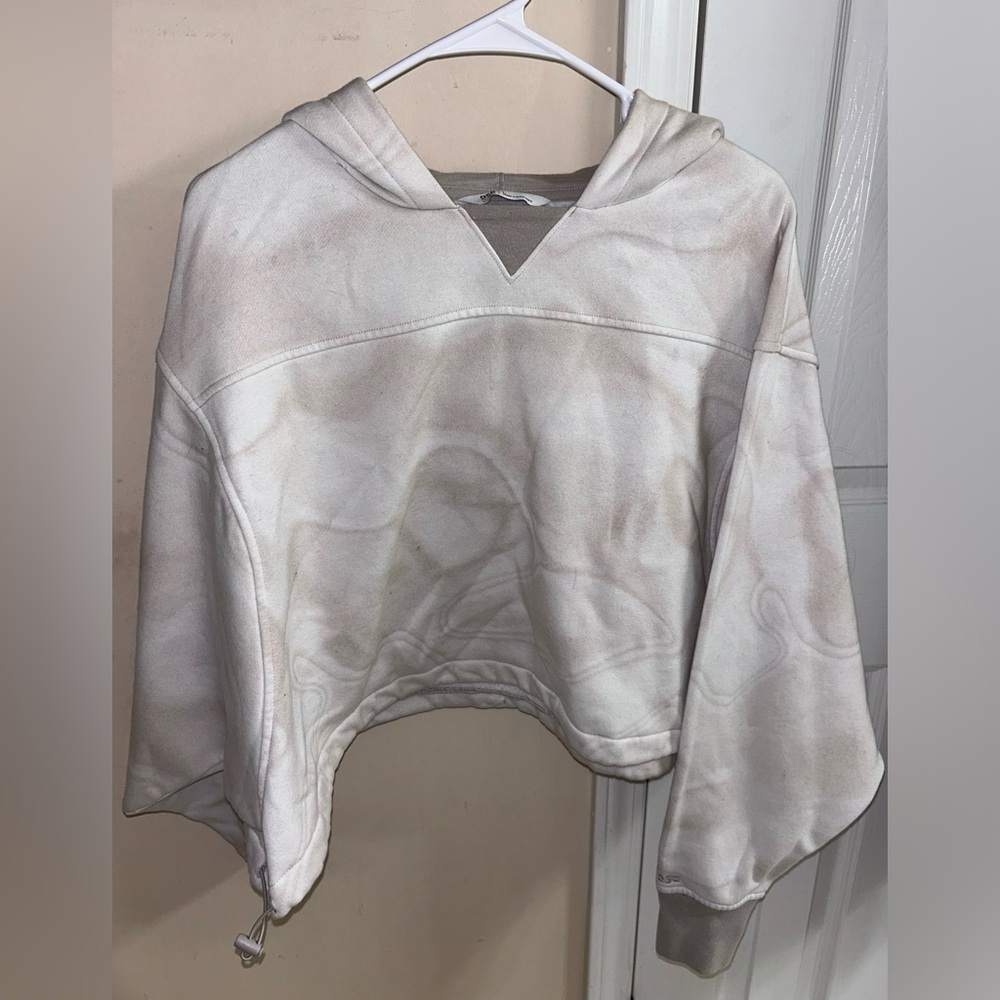 Brown & white Tie Dye cropped hoodie